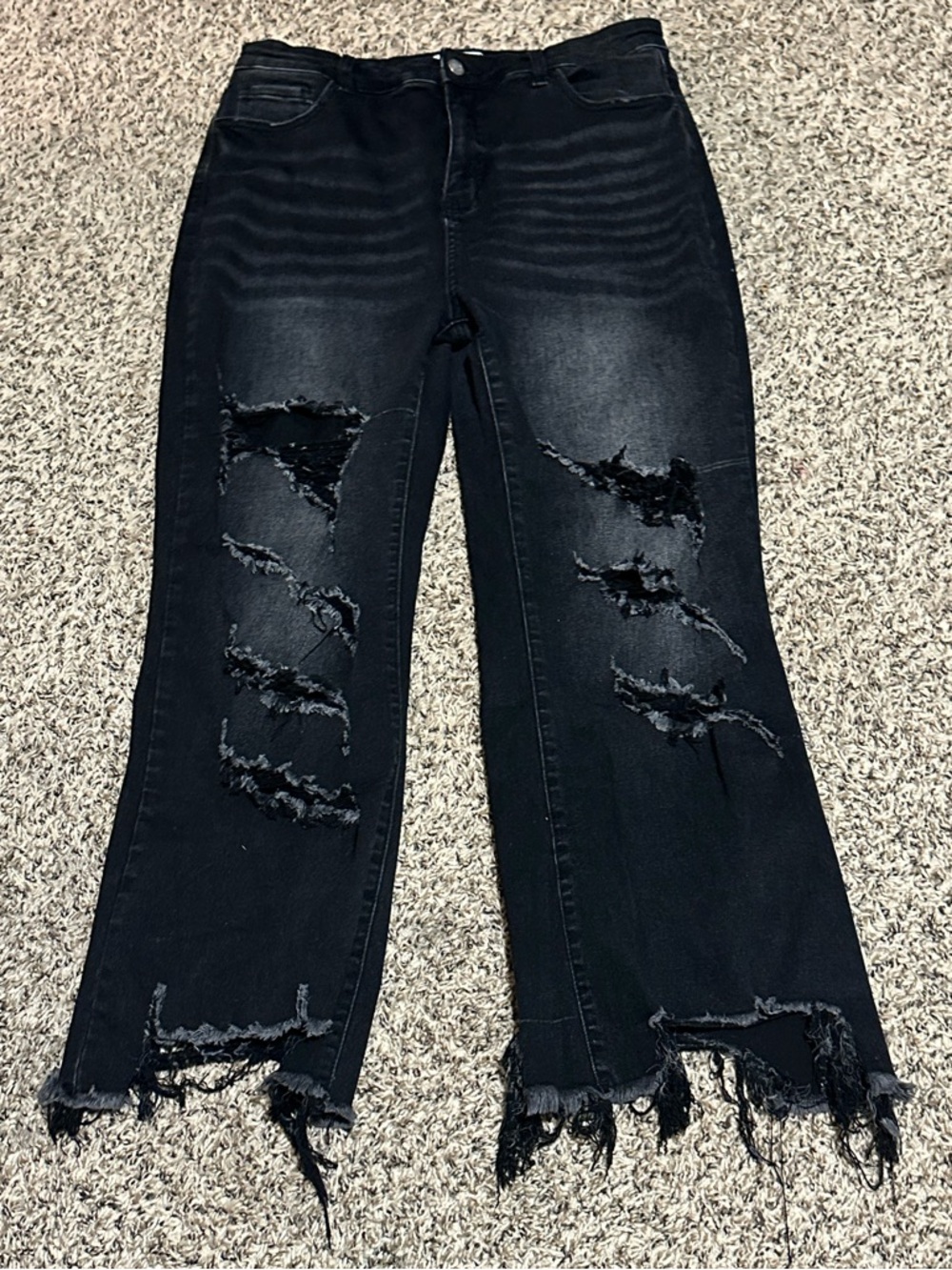 Blakeley Black High Waisted Distressed Wide Leg Ankle Jeans size 15 HZ2437